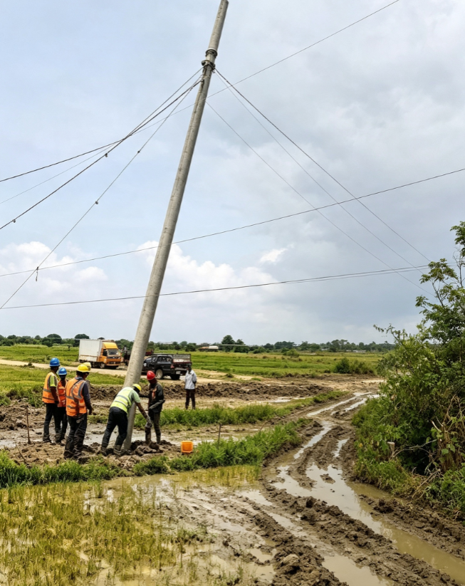 Rural grid construction work in Geita Region, Tanzania
